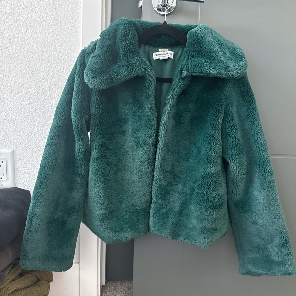 Charlie Holiday Teal Faux Fur Jacket